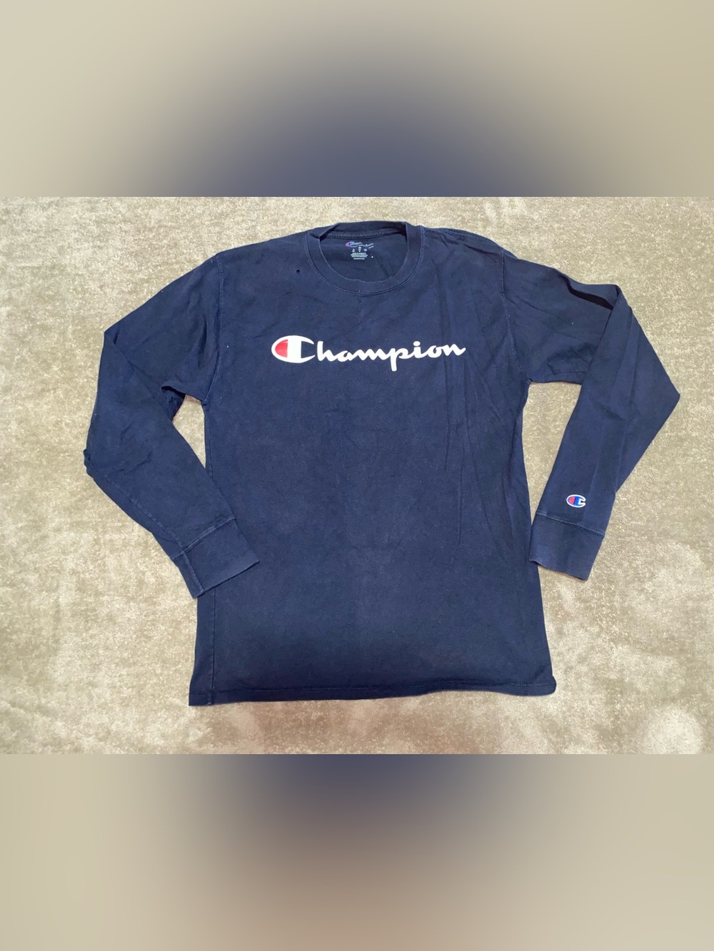 Champion Long-Sleeve Logo Tee - Navy with White & Red Accent